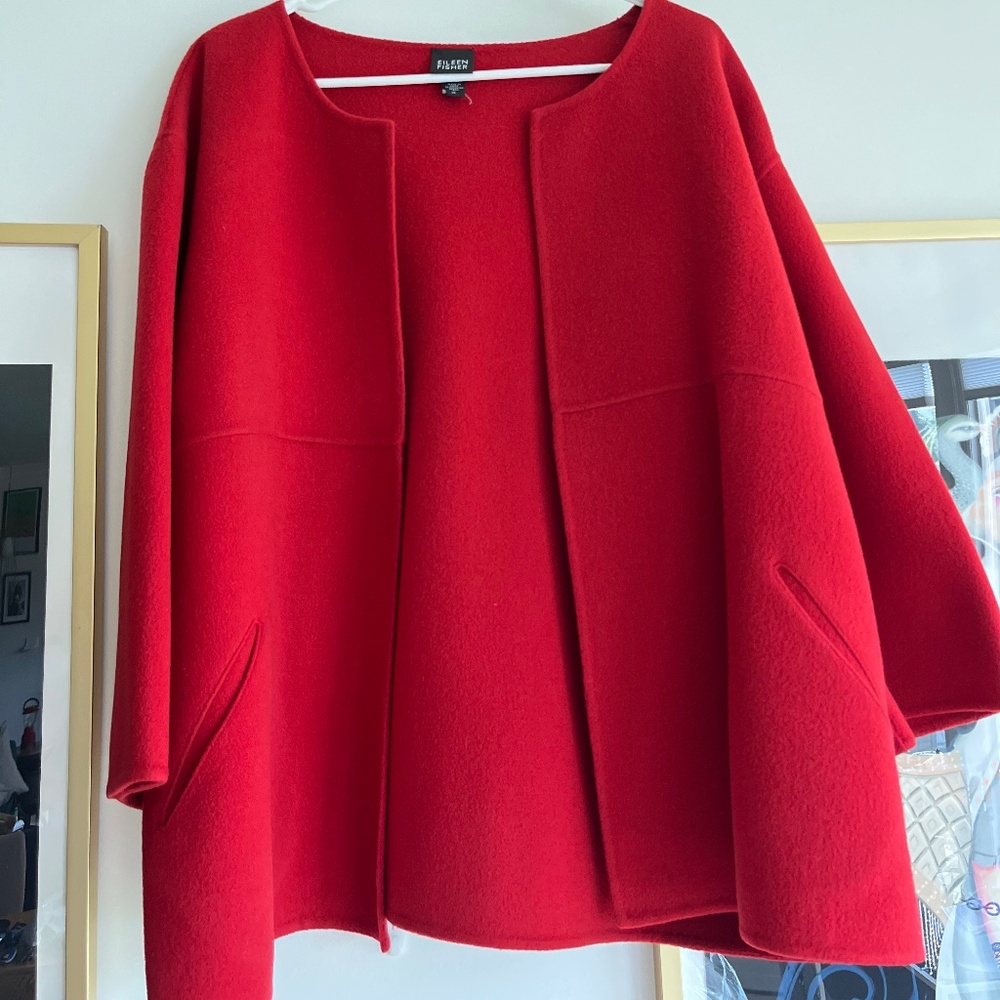 Eileen Fisher Red Boiled Wool Coat